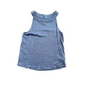 Rachel Zoe Womens Linen Sleeveless Tank Top Crochet Neckline M coquette fairy